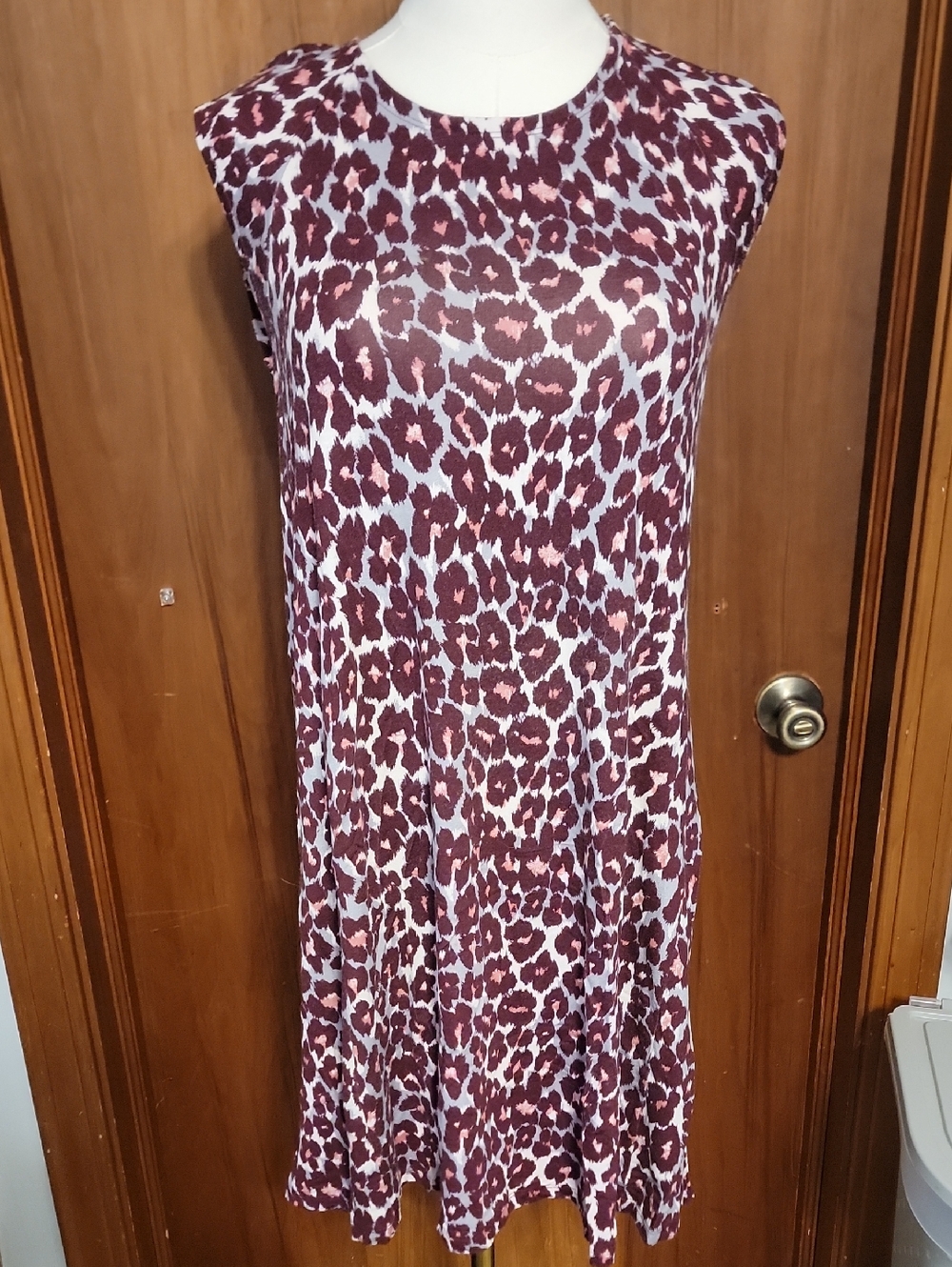 Sleeveless Burgundy Leopard Print A-Line Dress